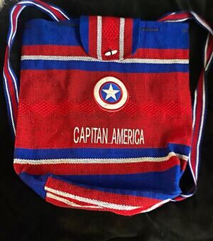 Captain America Striped Red Blue White Shoulder Baja Bag Embroidered Accents
